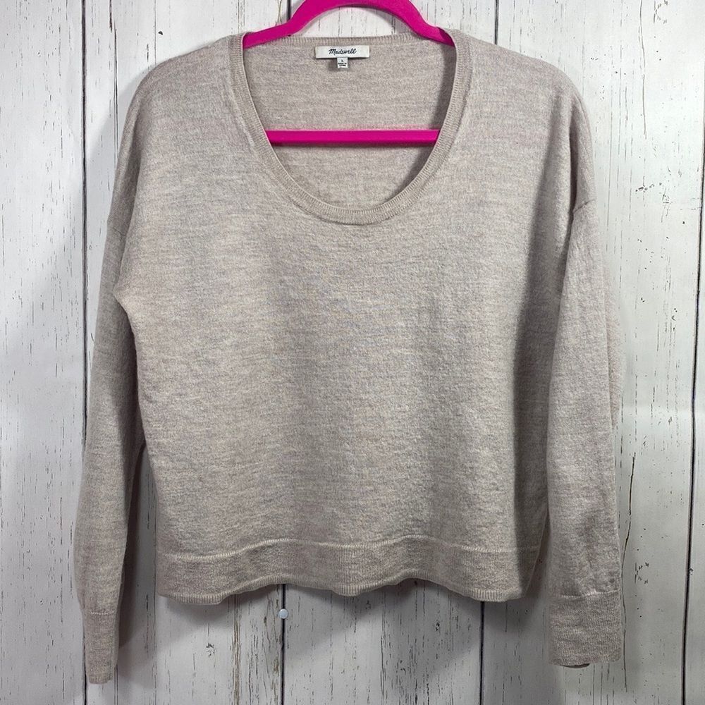 Madewell Losse Fit Crewneck Womens Lightweight Long Sleeve Tan Cream Sweater